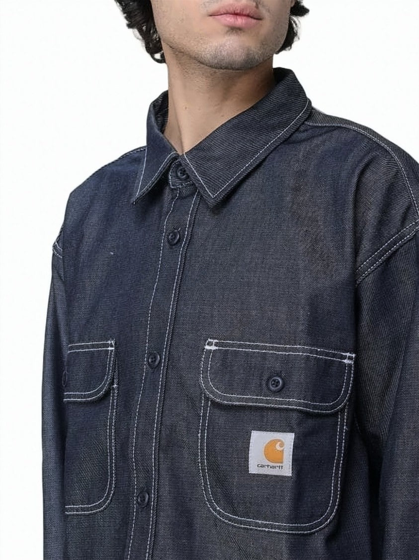 Carhartt Wip Deep Indigo Blue Denim Jacket With Flap Pockets