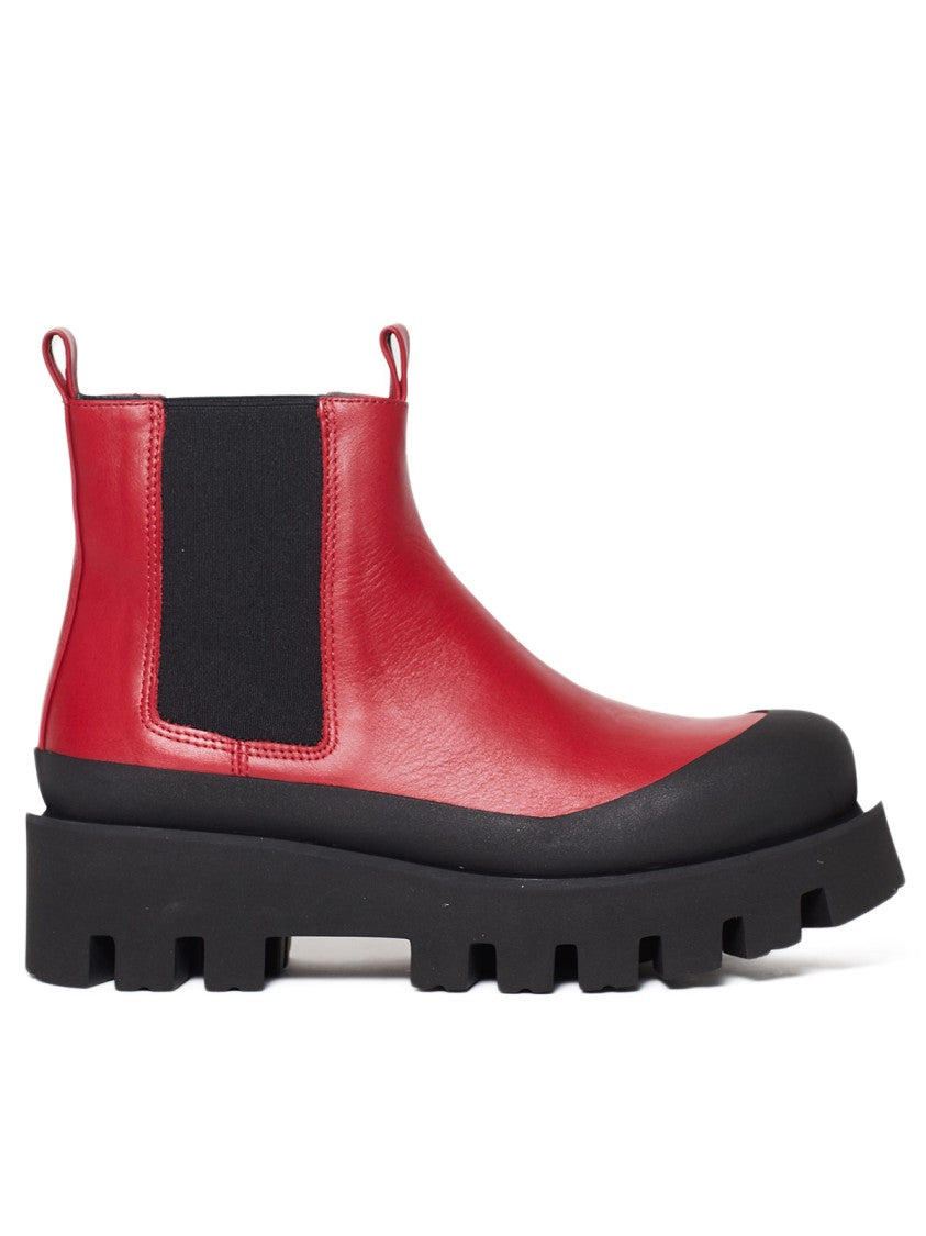 Paloma Barceló Red Leather Chelsea Boots With Chunky Sole