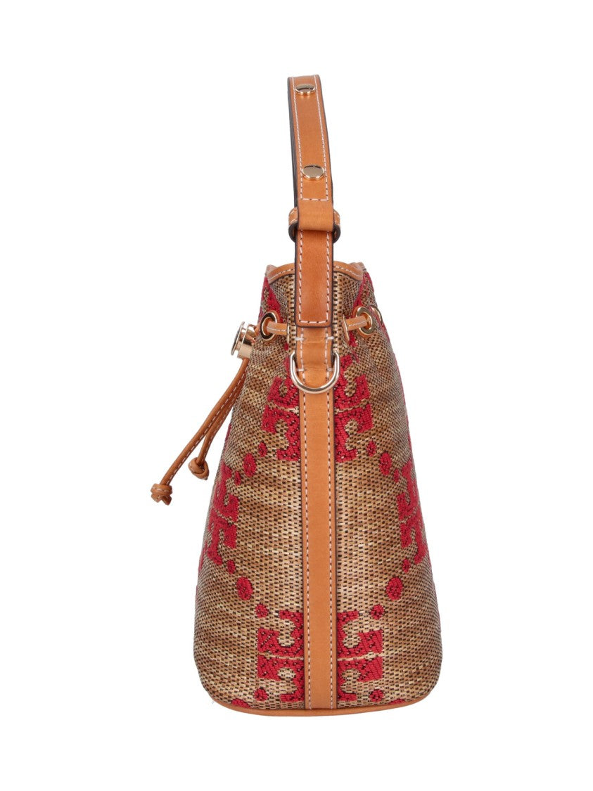 Tory Burch Brown T Monogram Fabric Bucket Bag