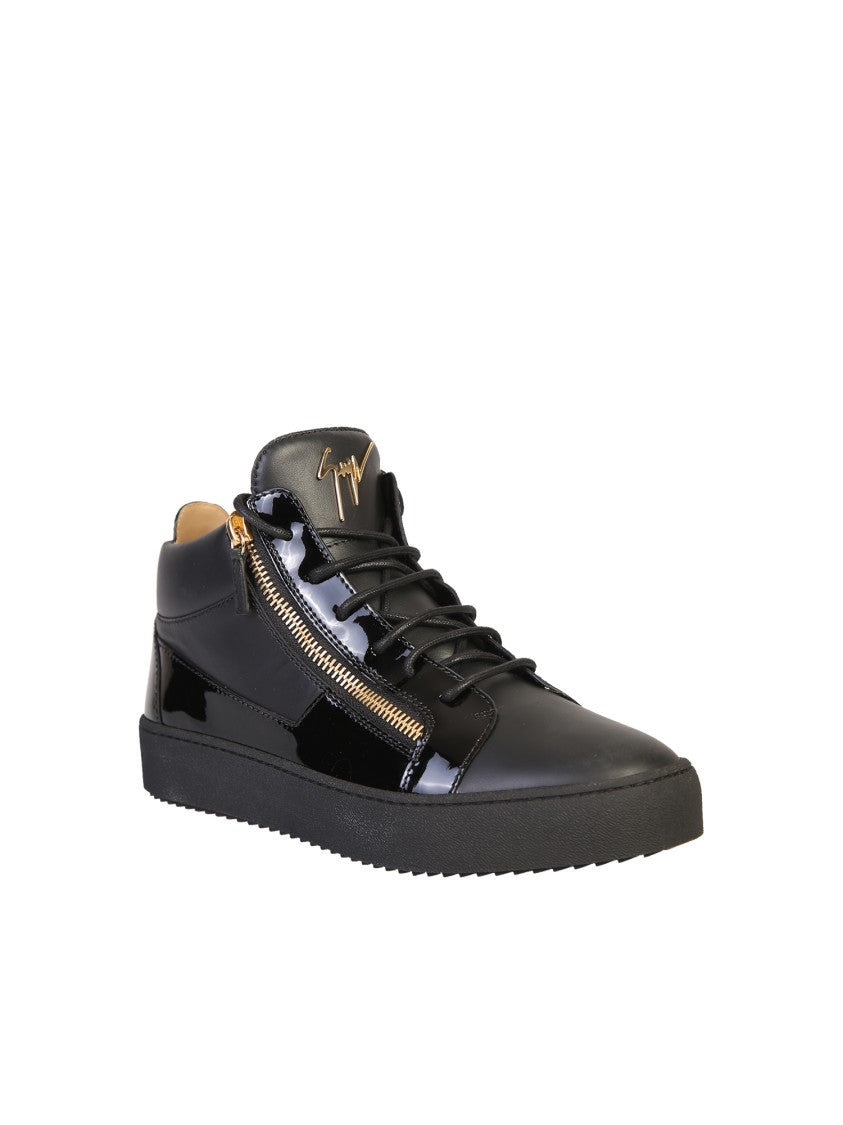 Giuseppe Zanotti Black Leather High Sneakers With Zipped Sides