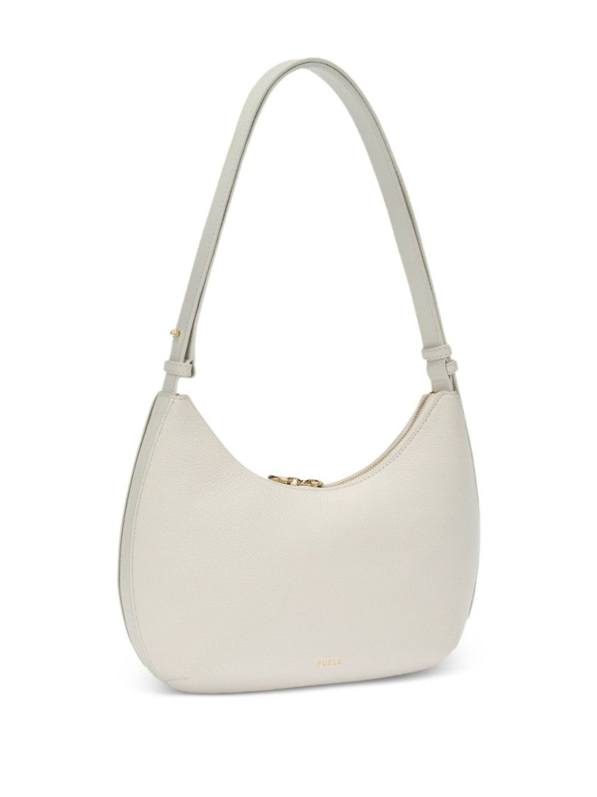 Furla Curved Cream Shoulder Bag With Two-Way Zip Fastening