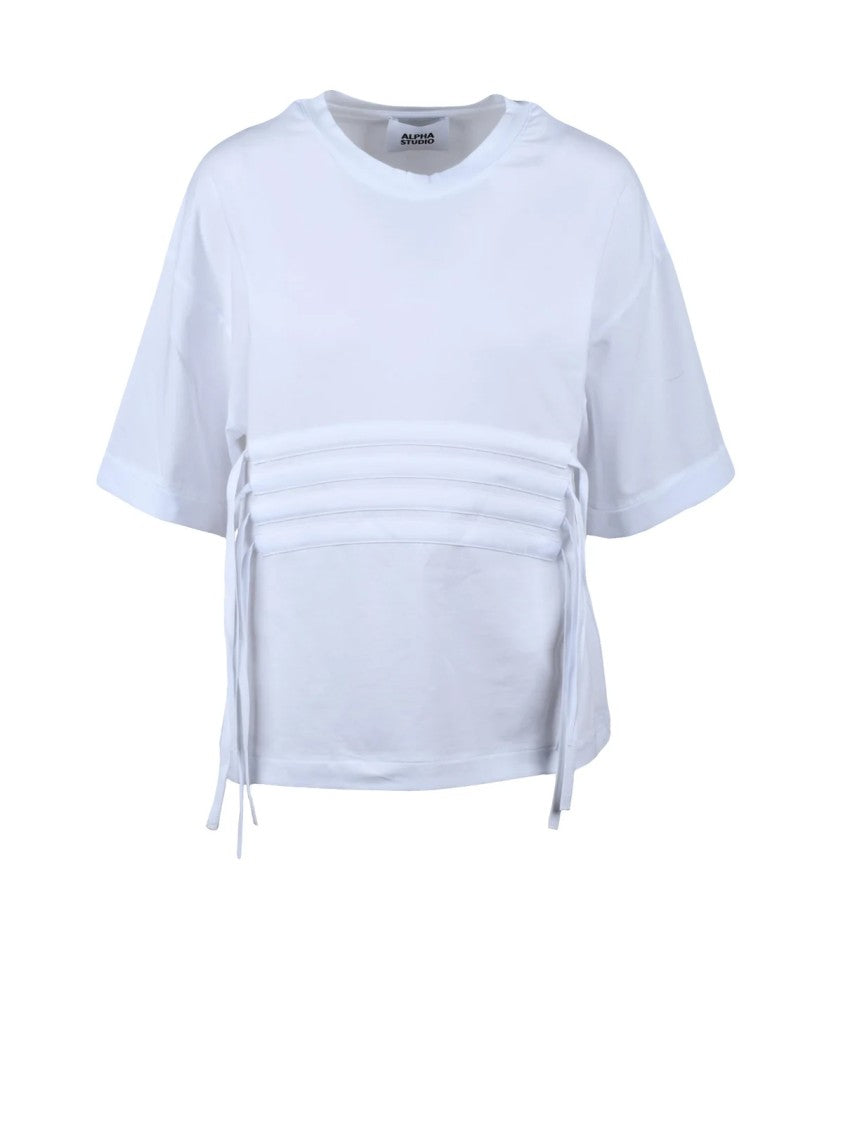 Alpha Studio White Cotton Elastane T-Shirt