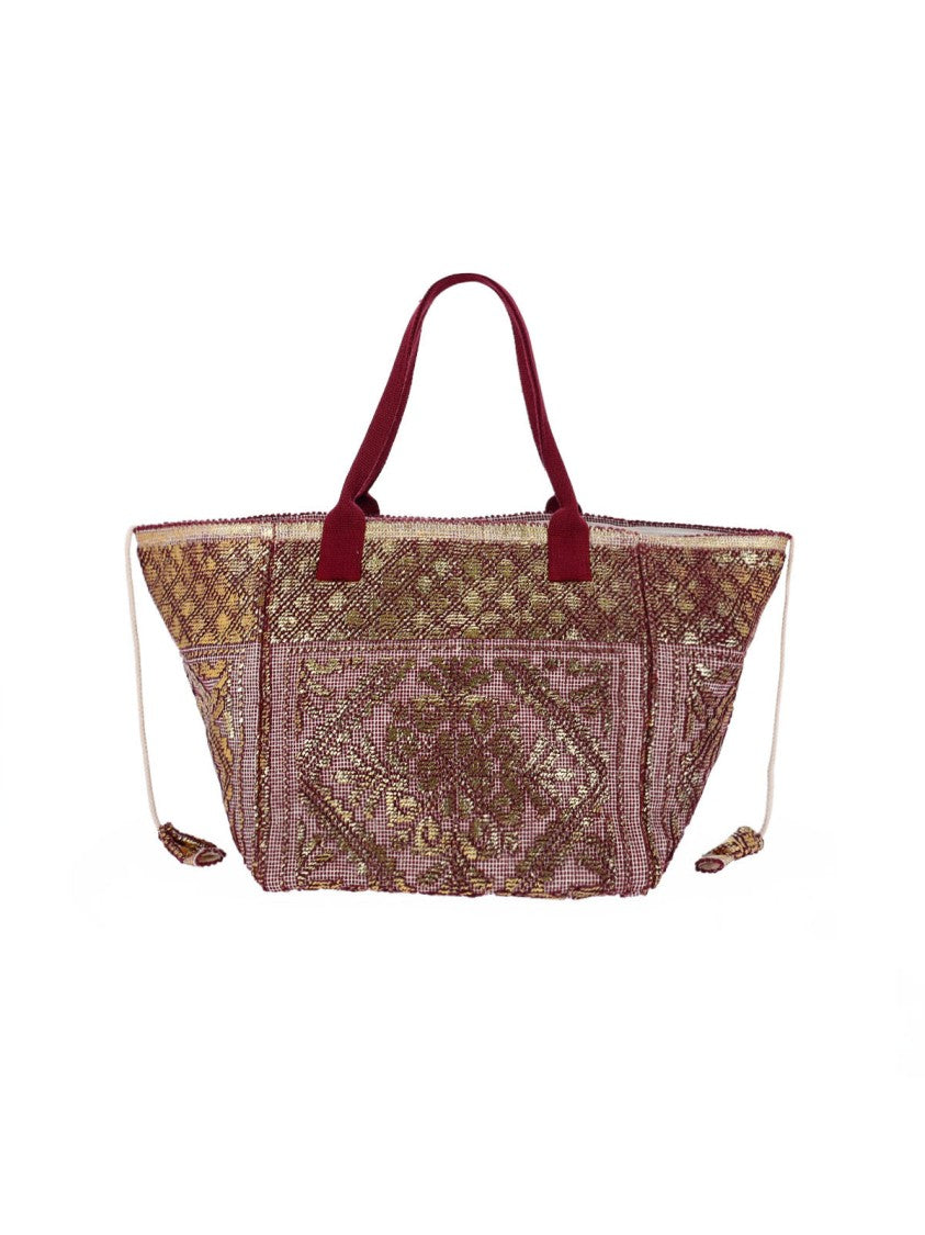 Ledaf Bordeaux Olbia Embroidered Tassel Tote Bag
