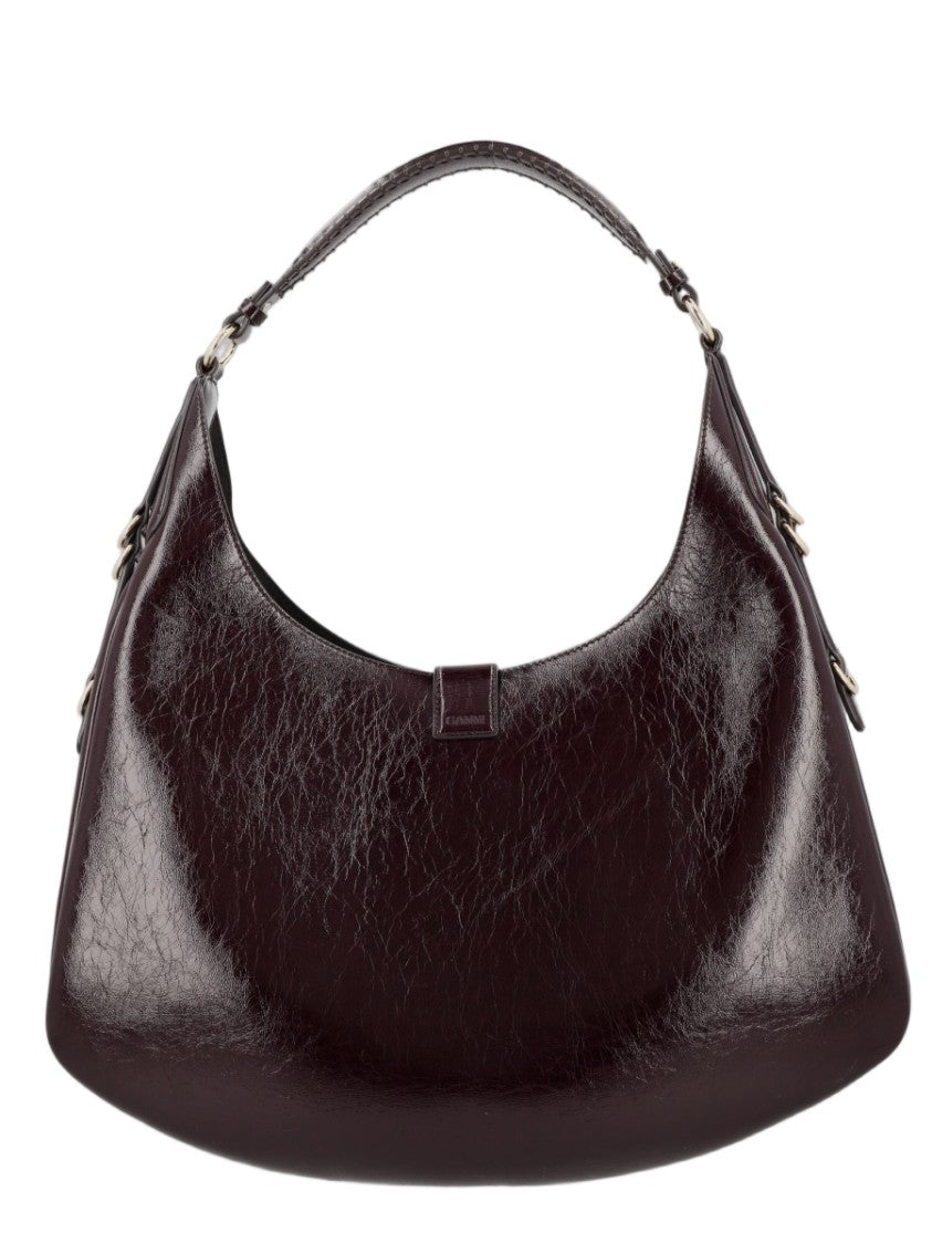 Ganni Glossy Burgundy Shoulder Bag With Decorative Clasp
