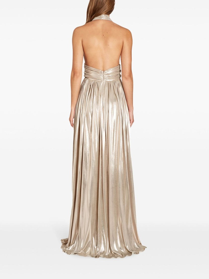 Giambattista Valli Golden Halterneck Jersey Dress With Open Back