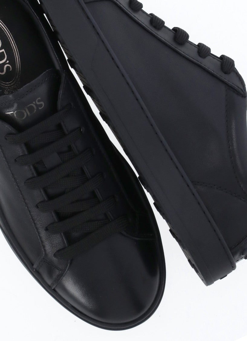 Tod's Black Rear Relief Logo Leather Sneakers