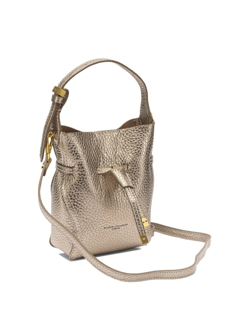 Gianni Chiarini Textured Bronze Leather Bucket Bag With Adjustable Strap