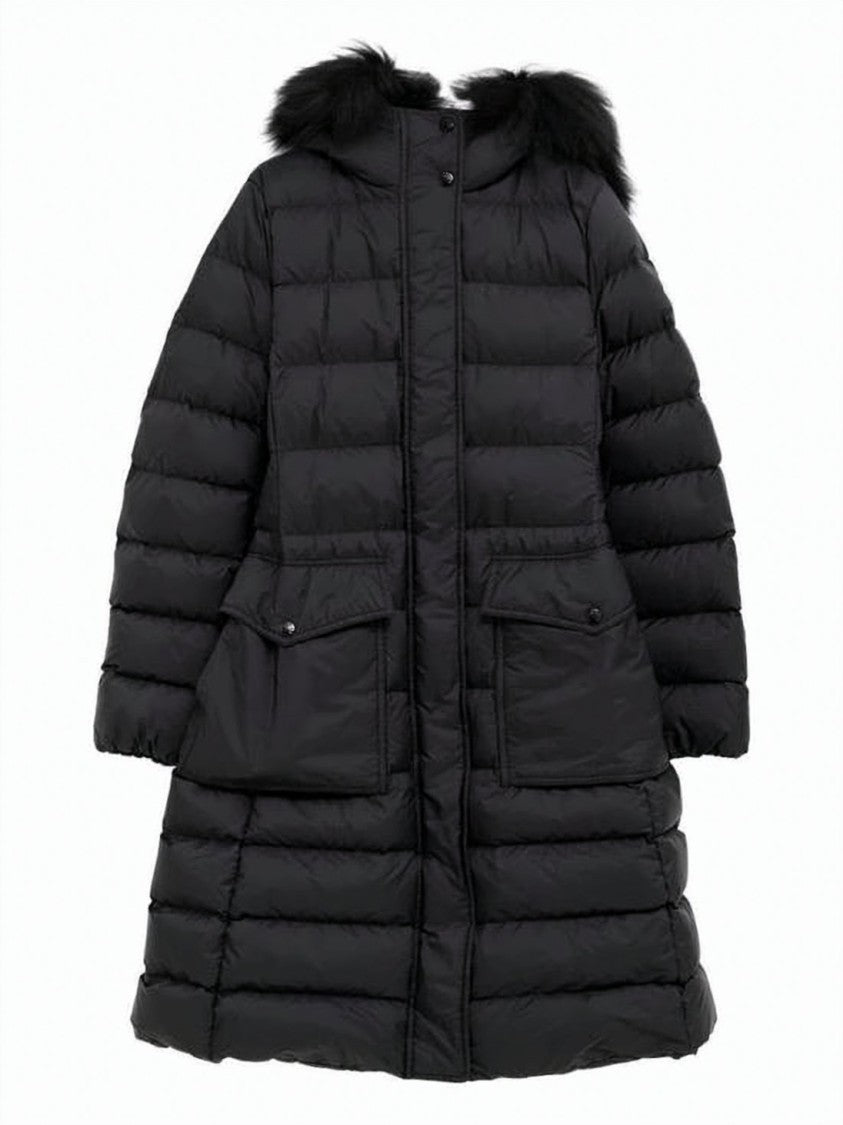 Moncler Quilted Long Padded Coat With Flared Hem