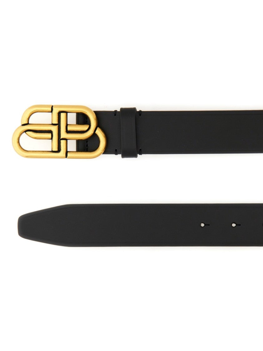 Balenciaga Bb Narrow Double B Buckle Leather Belt