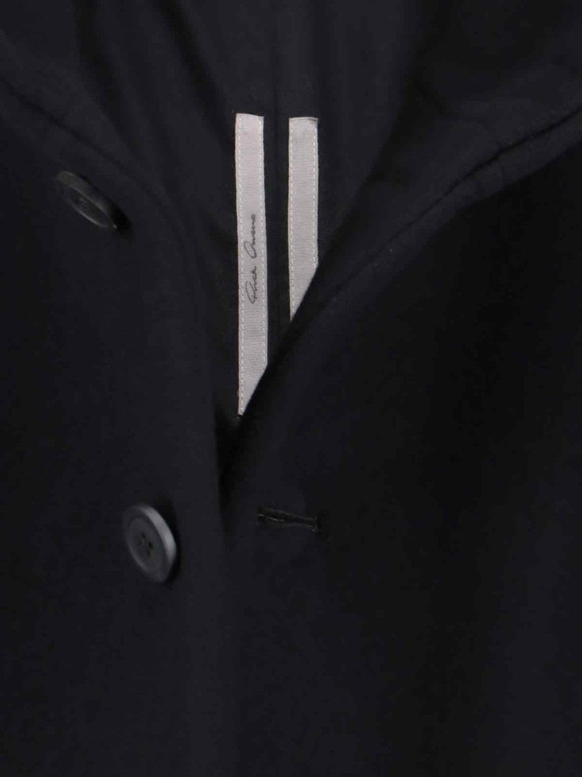 Rick Owens Minimalist Black Jacket With High Stand Collar And Boxy Silhouette