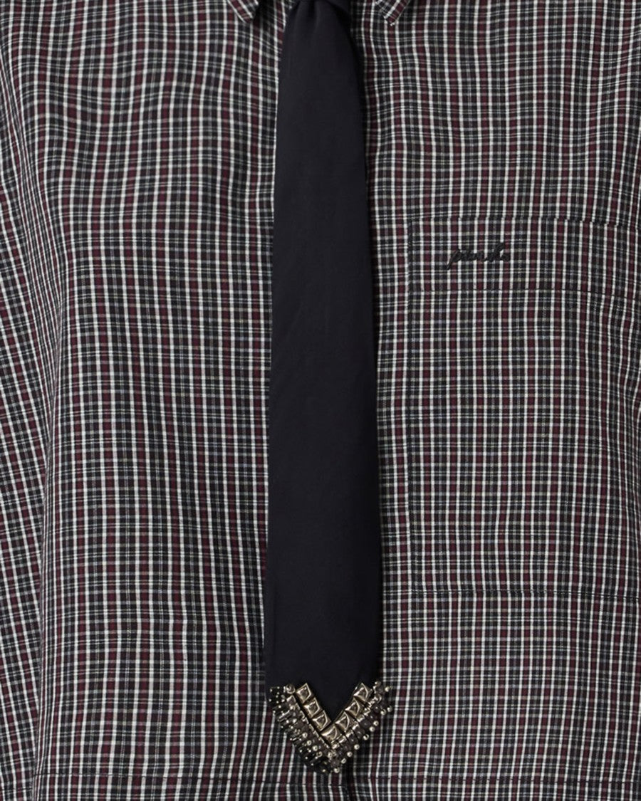 Pinko Cropped Oversized Checkered Shirt With Mother-Of-Pearl Buttons