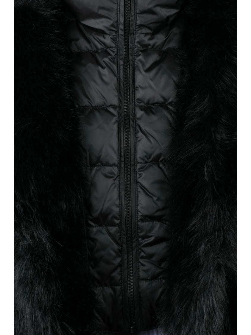 Bomboogie Black Quilted Short Polyester Faux Fur Jacket