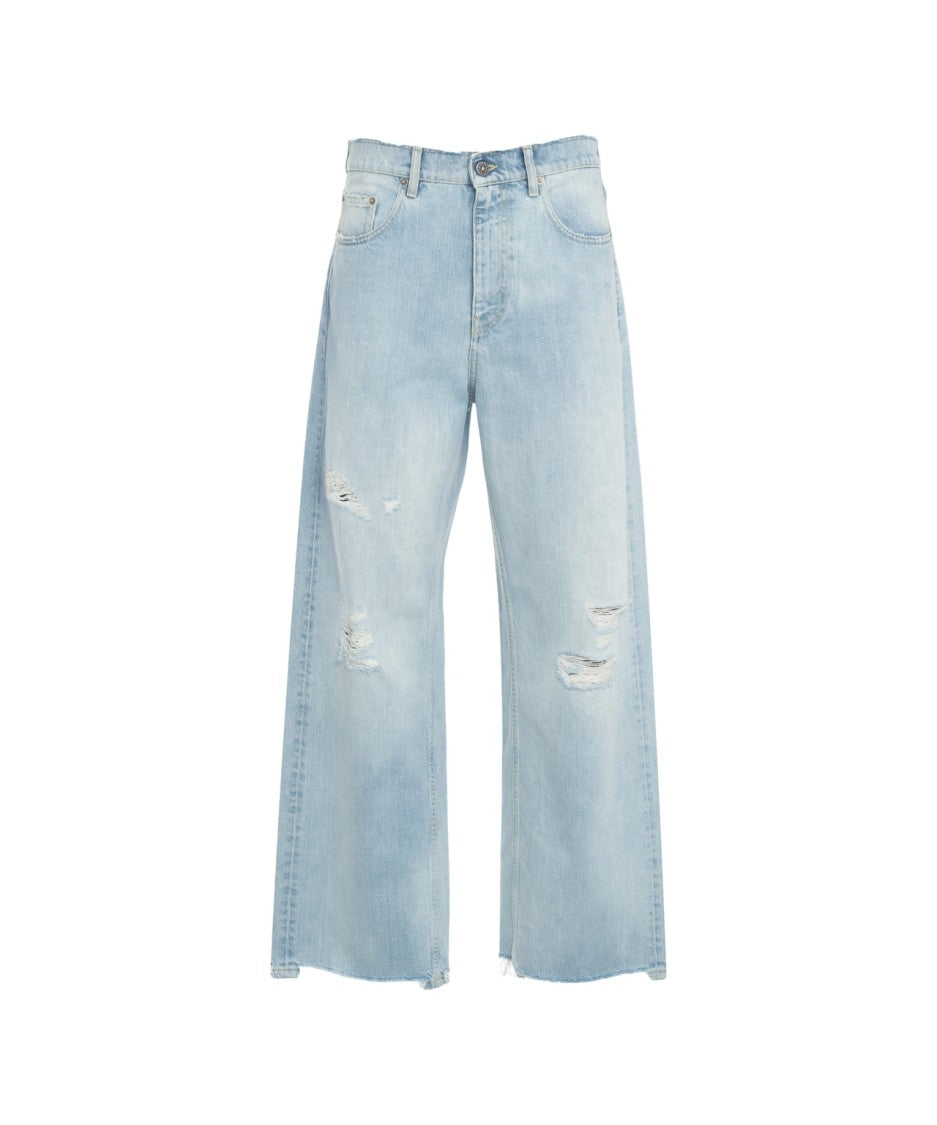 Golden Goose Fringed Hem Wide Leg Destroyed Jeans
