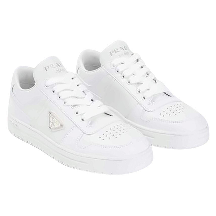 Prada Low-Top White Leather Sneakers With Perforated Detailing