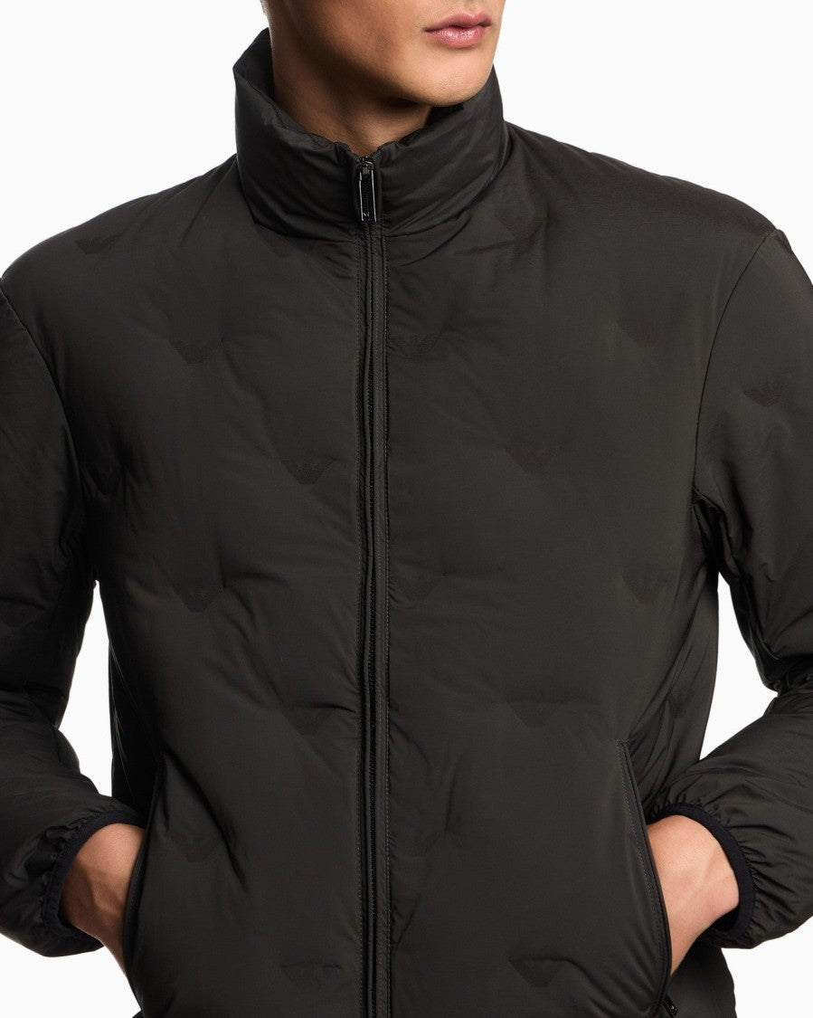 Emporio Armani Black Nylon Bomber Jacket With Eagle Inlay