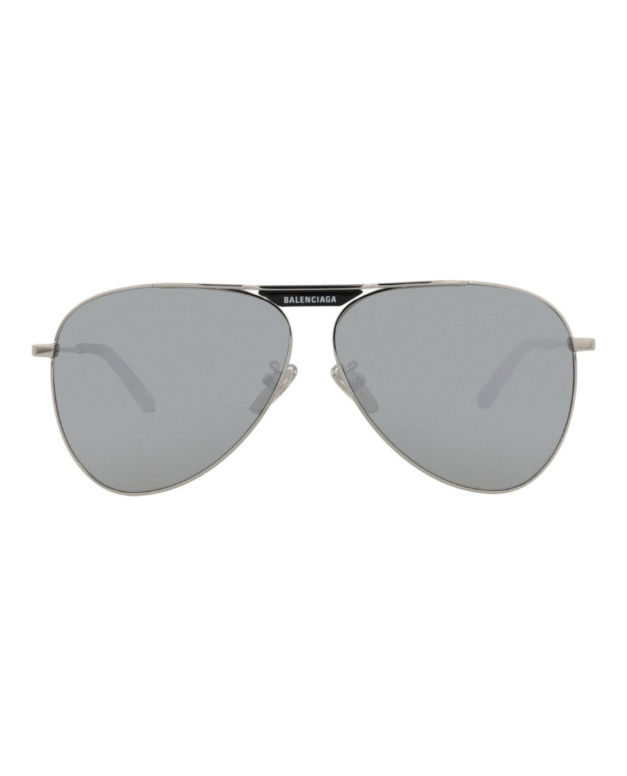Balenciaga Aviator-Frame Metal Sunglasses With Reflective Lenses And Double Bridge
