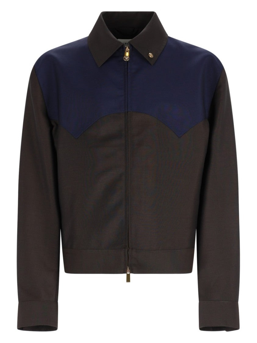 Versace Contrasting Yoke Wool Mohair Zip Jacket