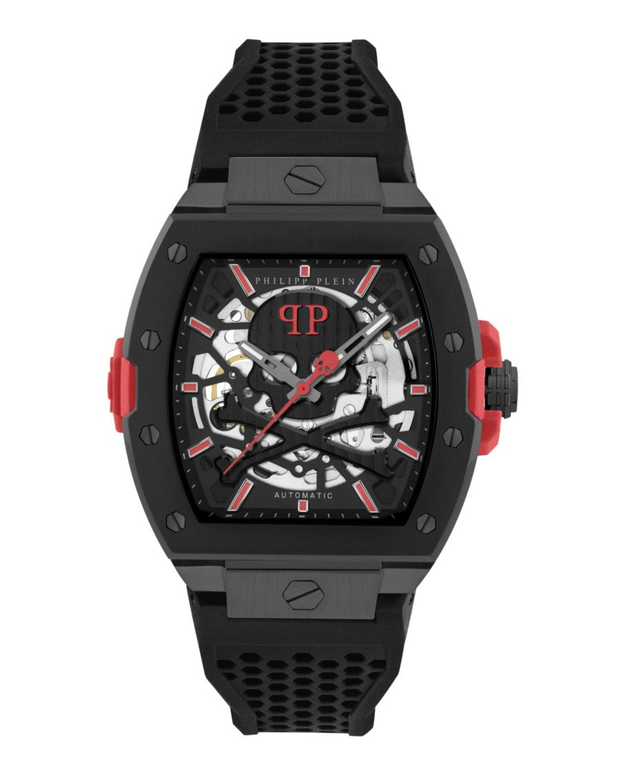 Philipp Plein Aquastorm Bracelet Watch With Black Skeleton Dial And Textured Silicone Strap