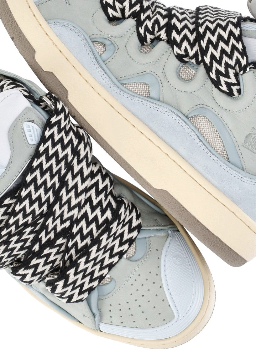 Lanvin Light Blue Curb Leather-Blend Sneakers