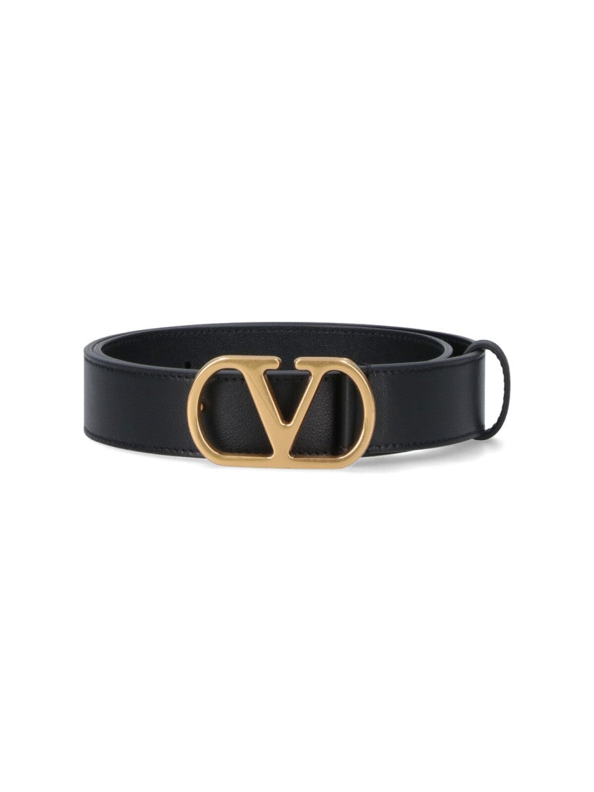 Valentino Garavani Black Vlogo Signature Adjustable Leather Belt