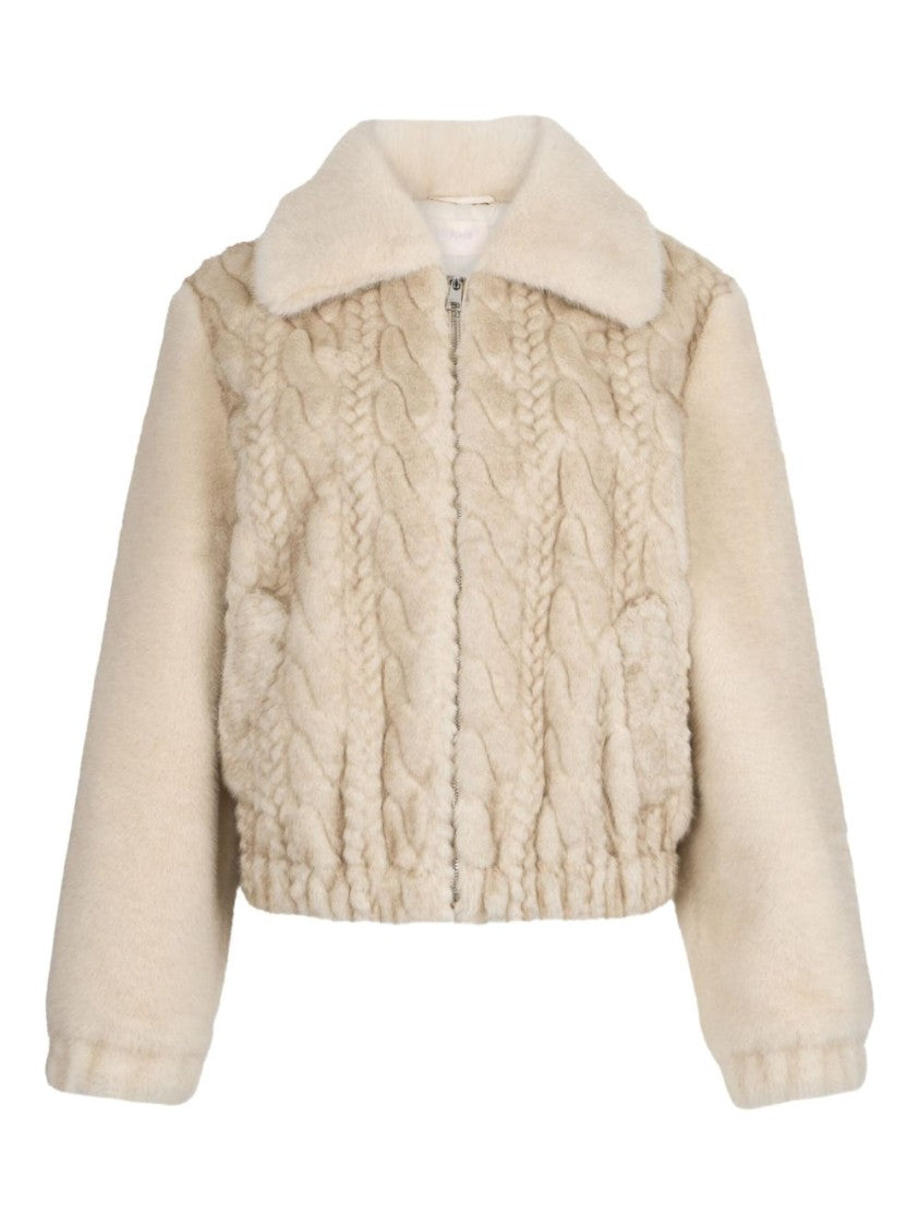Liu Jo Cropped Beige Coat With Textured Panel