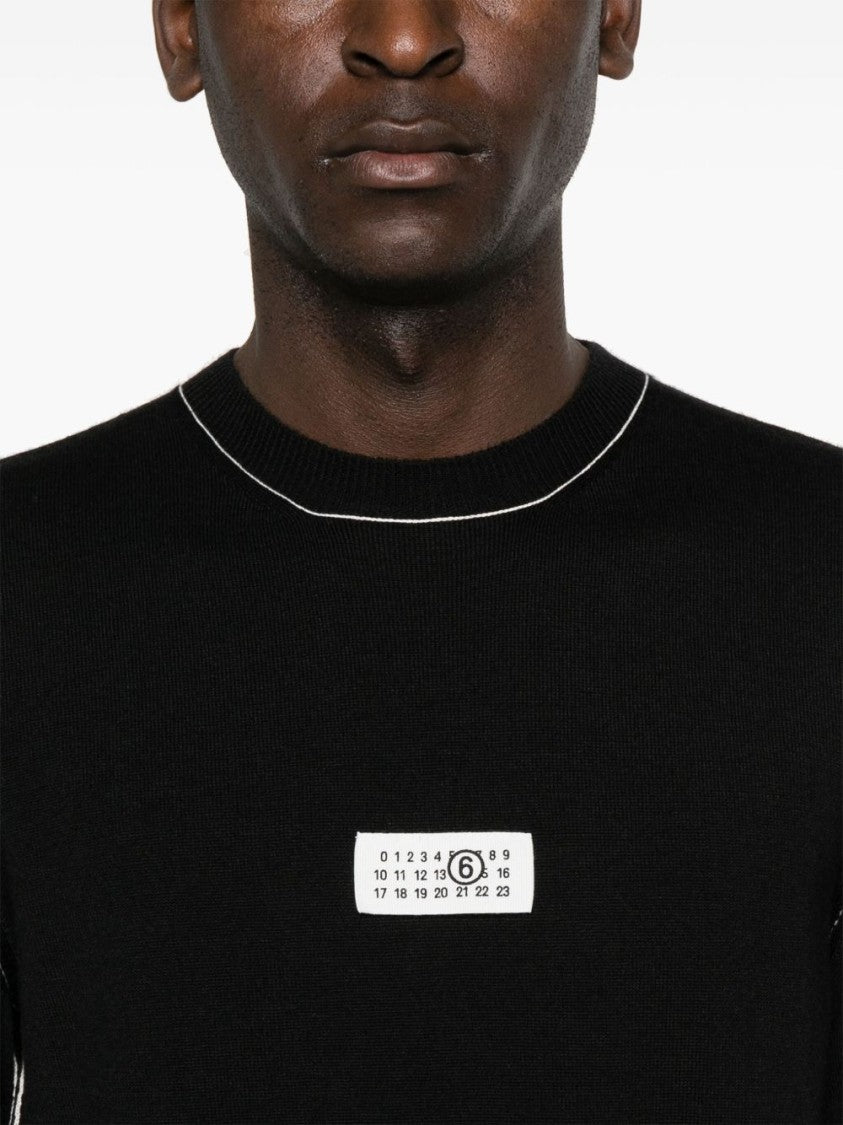 Mm6 By Maison Margiela Crew Neck Black Sweater With Contrasting Stitch Detail