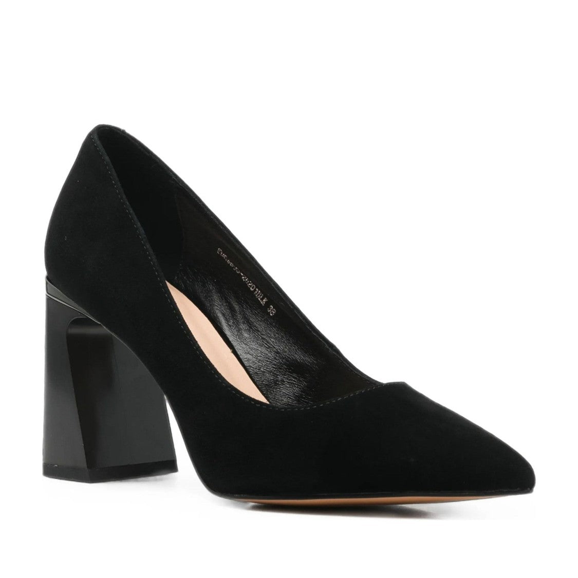 Sergio Moretti Black Pointed Toe Glossy Block Heel Suede Dress Pumps