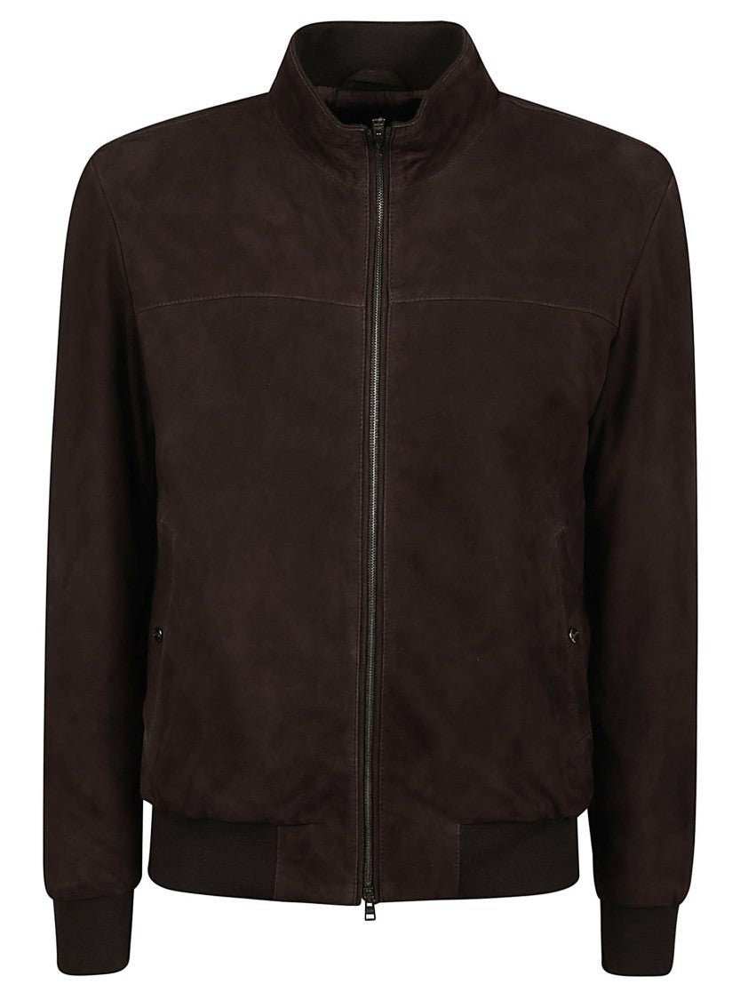 Herno Brown Minimalist Ribbed Goat Skin Jacket