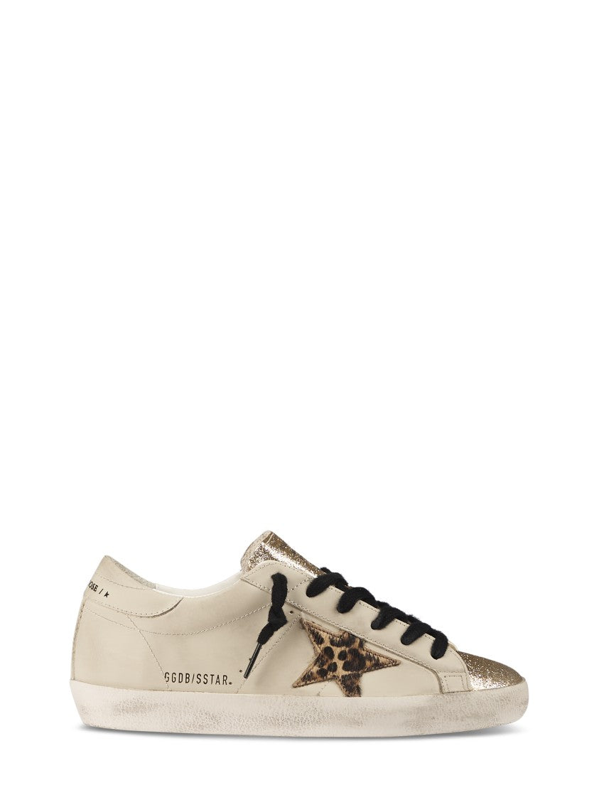 Golden Goose Leather Sneakers With Glitter Toe And Leopard Star