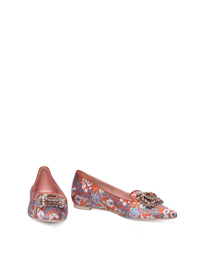 Ras Orange Pointed Toe Jeweled Satin Flats