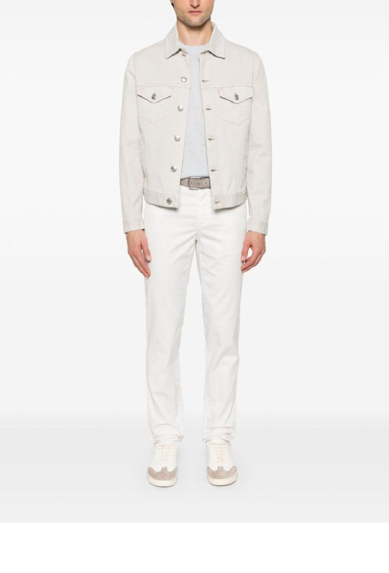 Brunello Cucinelli White Wool-Silk Blend Crew Neck Long Sleeve Knitwear