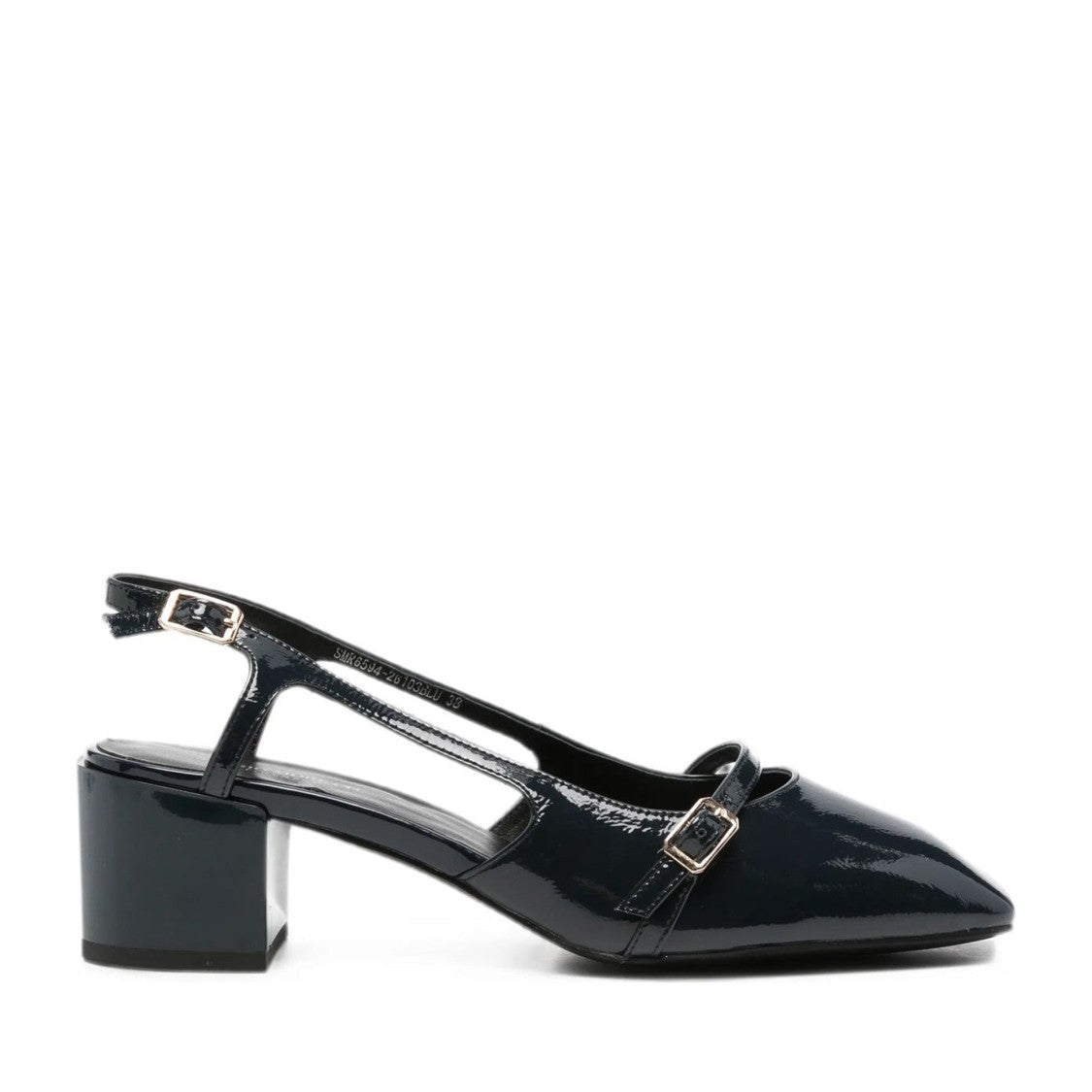 Sergio Moretti Blue Mid Block Heel Part-Open Patent Leather Dress Flats