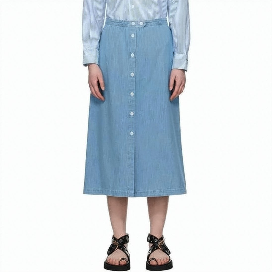 A.P.C. Midi-Length Denim Skirt With Button-Down Front