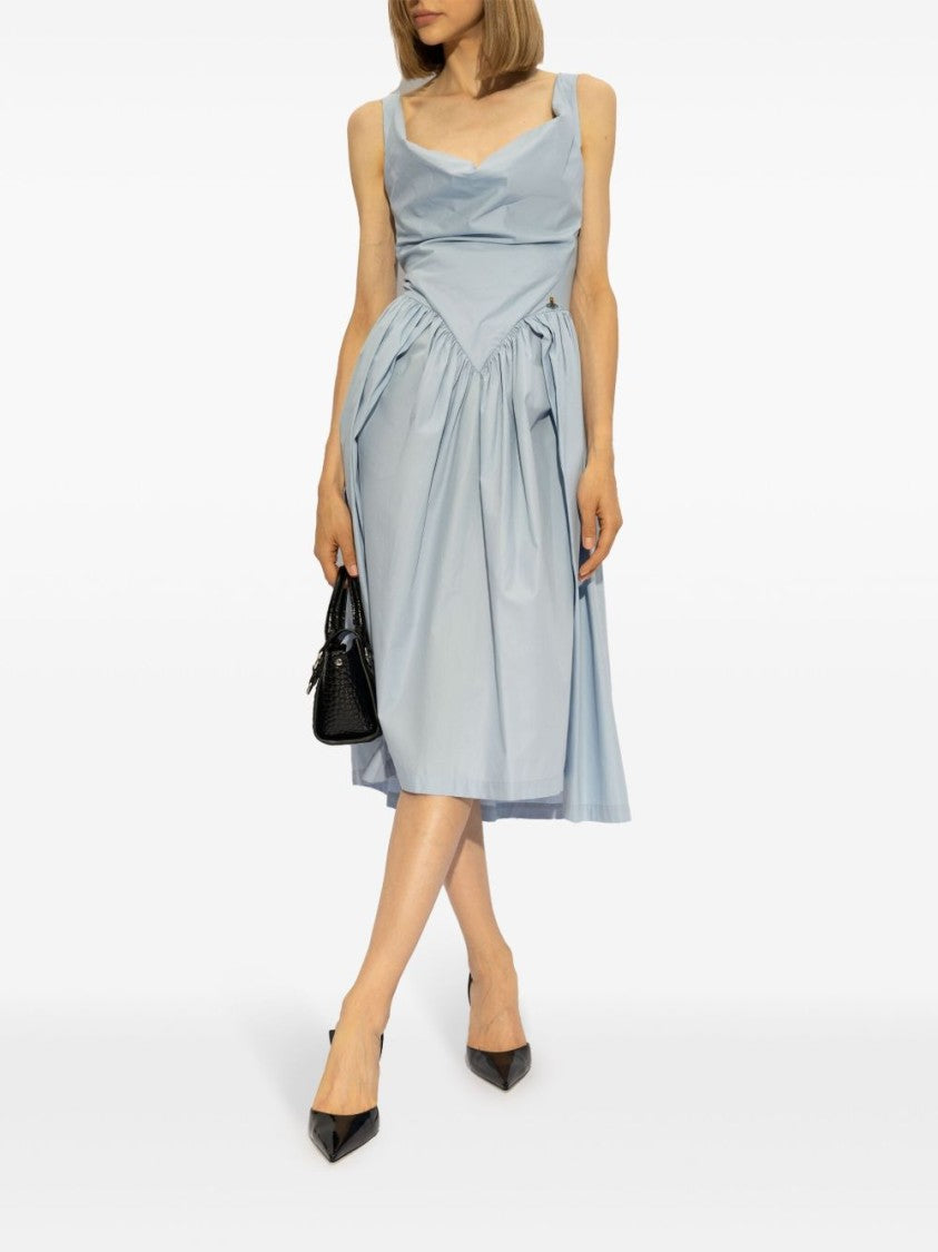 Vivienne Westwood Light Blue Cotton Flared Skirt Midi Dress