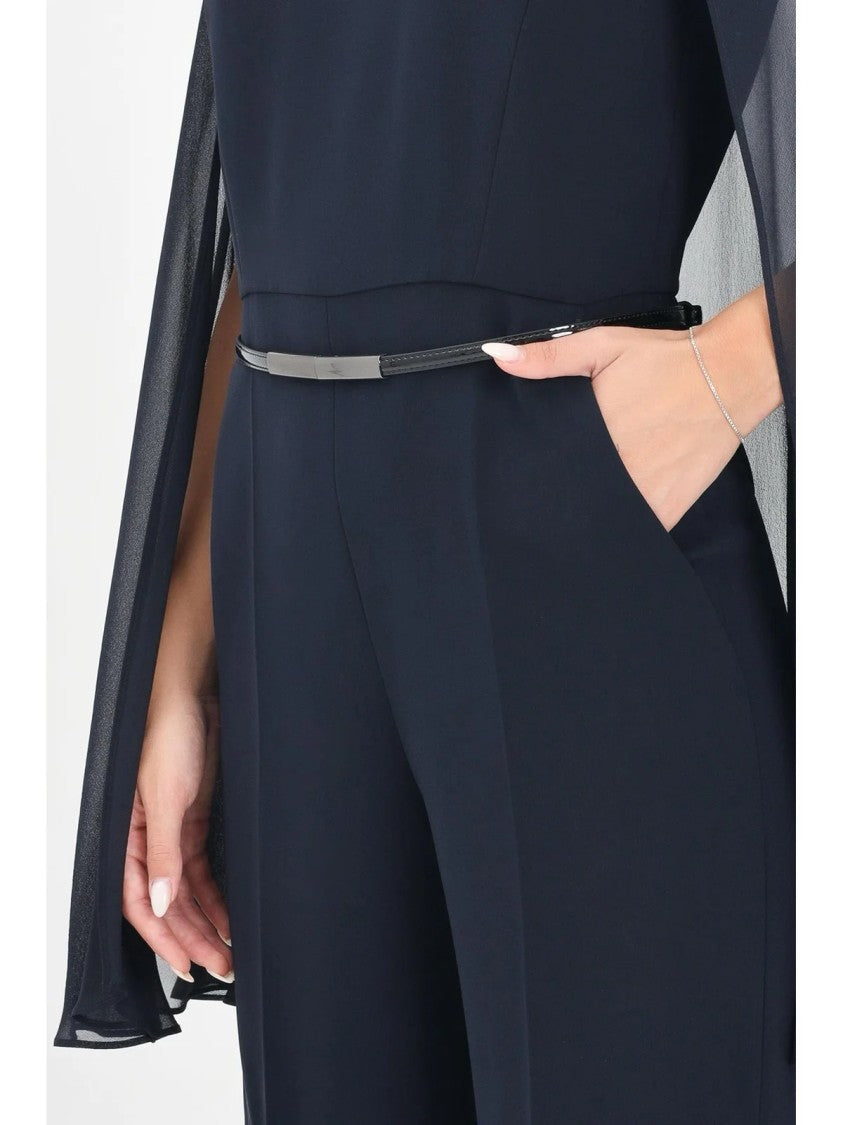 Max Mara Blue Triacetate Cape Jumpsuit