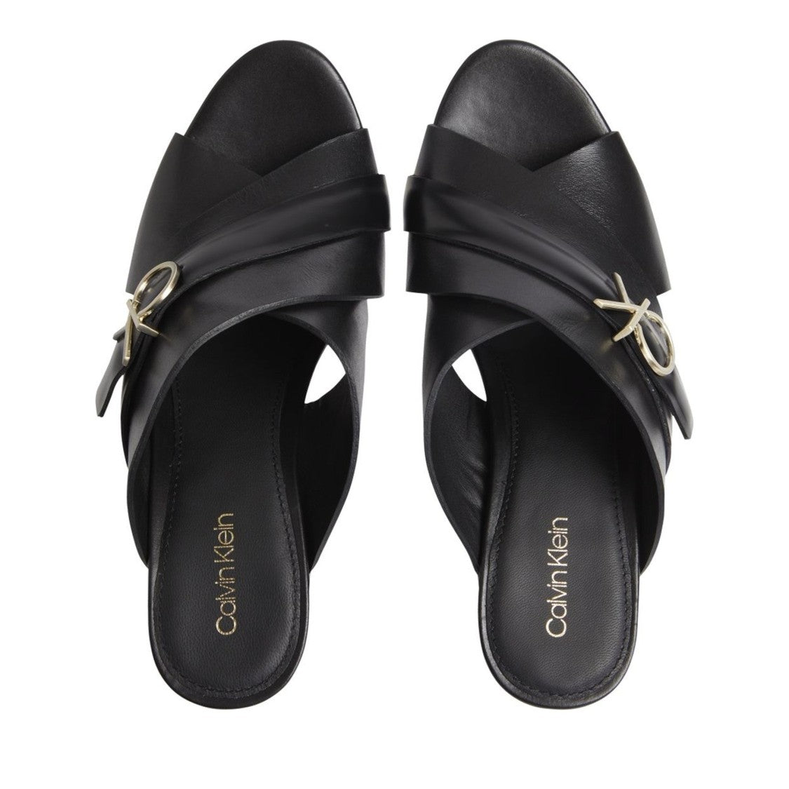 Calvin Klein X Slide Black Metallic Accent Leather Sandals