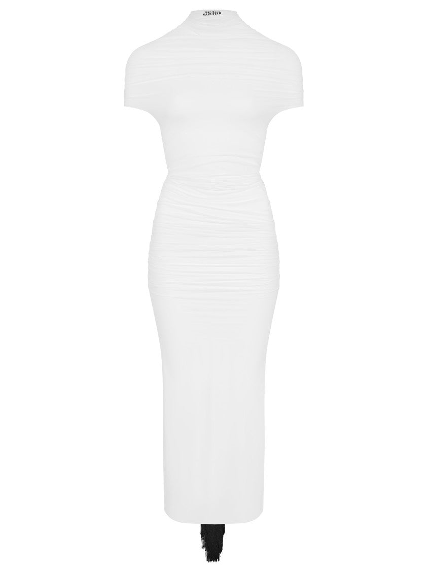 Jean Paul Gaultier Fringed White Maxi Dress With Fabric