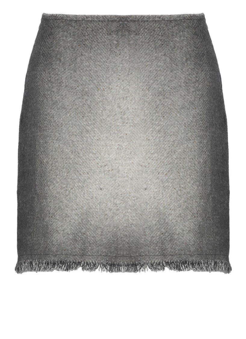 Avant Toi Textured Grey Mélange Wool Mini Skirt With Fringed Hem