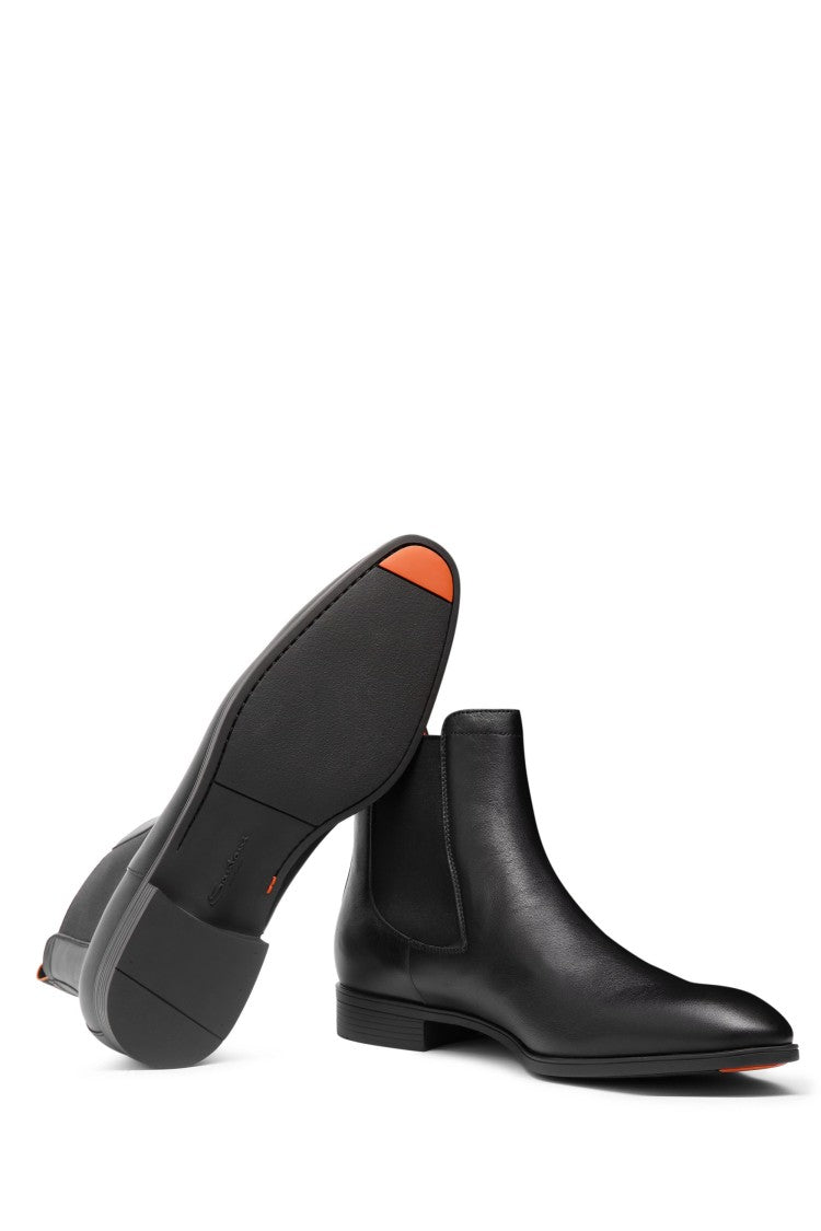 Santoni Black Leather Chelsea Ankle Boots