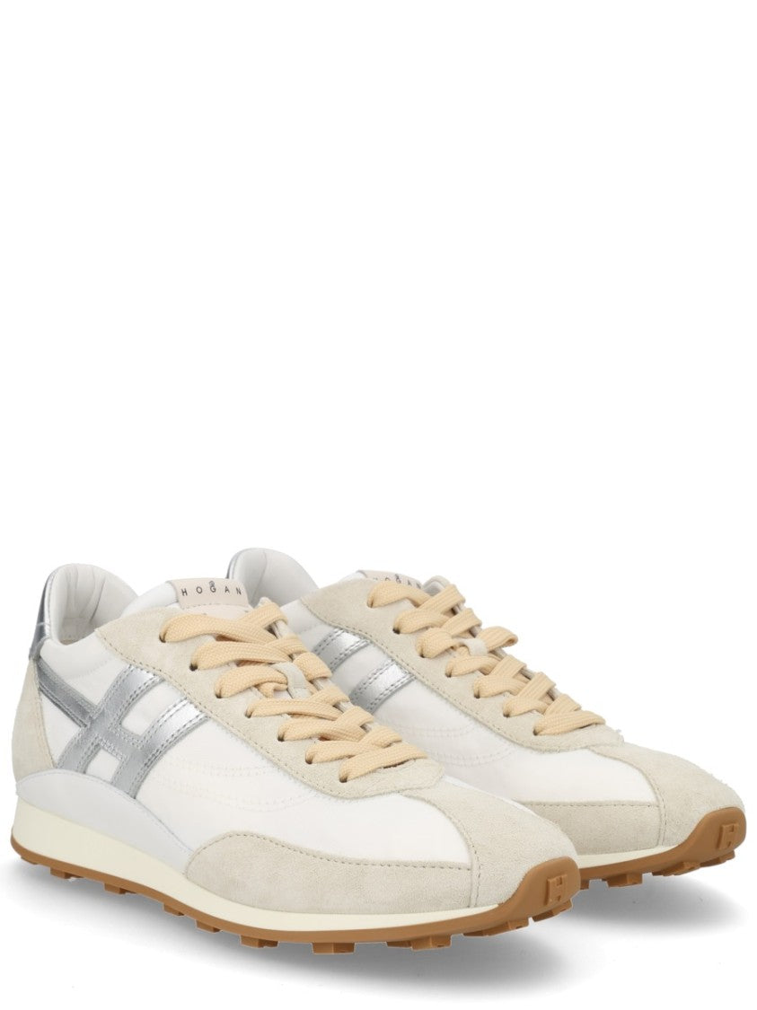 Hogan Beige Low-Profile Silver Accent Sneakers