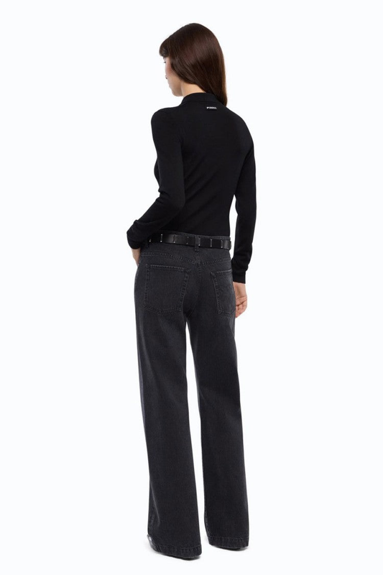 Pinko Black Wool Polo Top Bodysuit