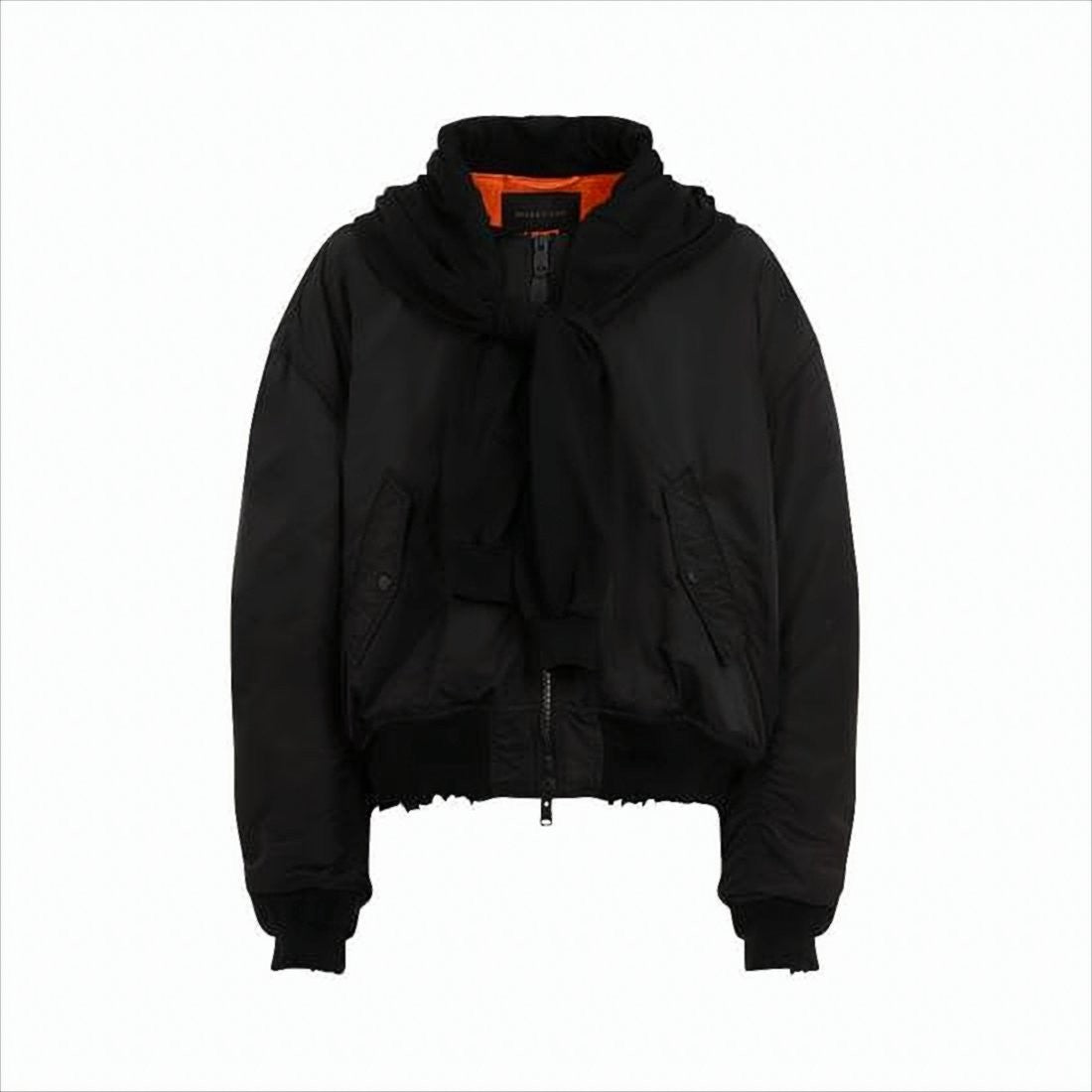 Balenciaga Cropped Black Jacket With Scarf Detail And Distressed Finish