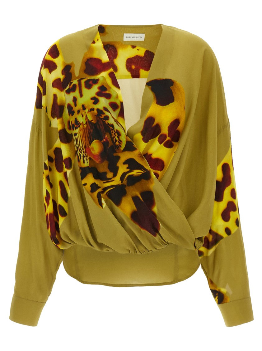 Dries Van Noten Asymmetrical Printed Satin Blouse With V-Neck