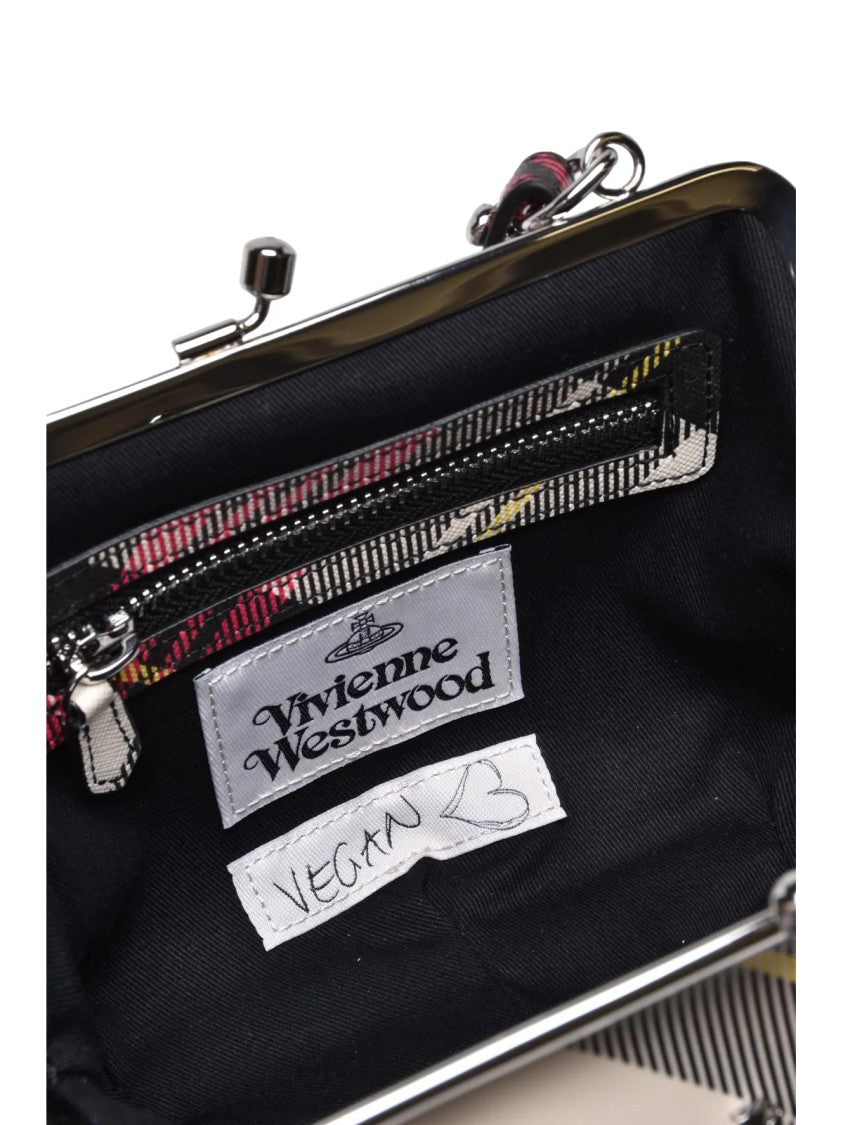 Vivienne Westwood Black Polyurethane Plaid Frame Clutch