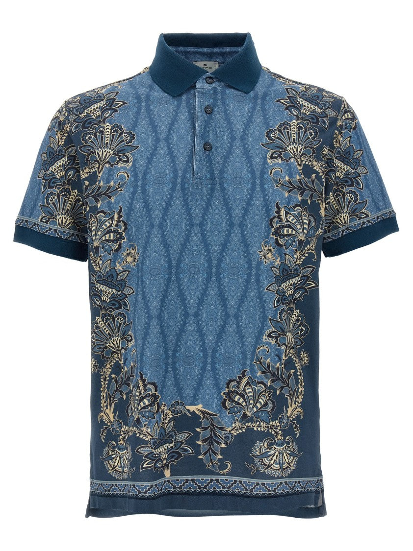 Etro Maxi Flower Print Piqué Cotton Polo Shirt