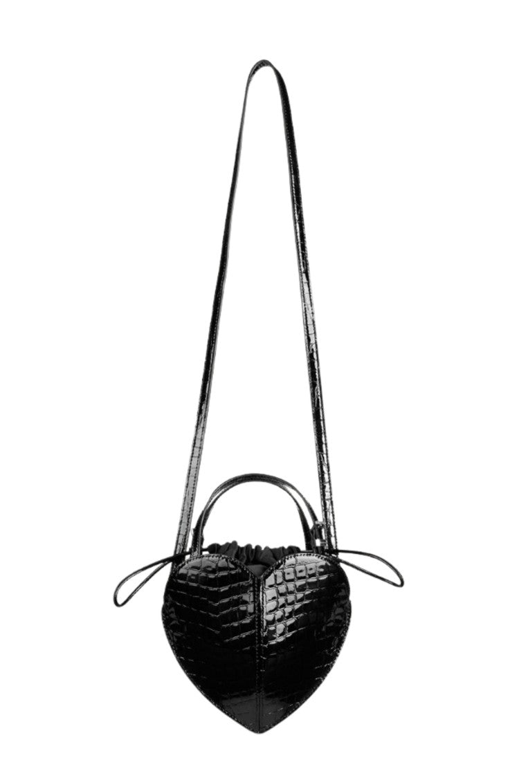 Rotate Heart Bag In Glossy Crocodile-Effect Leather