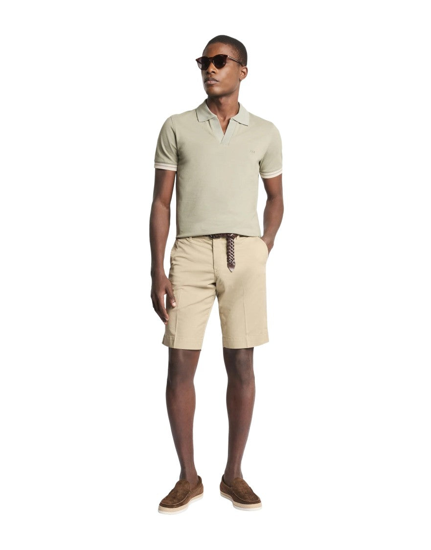 Fay Buttonless Striped Piquet Polo With Embroidered Logo
