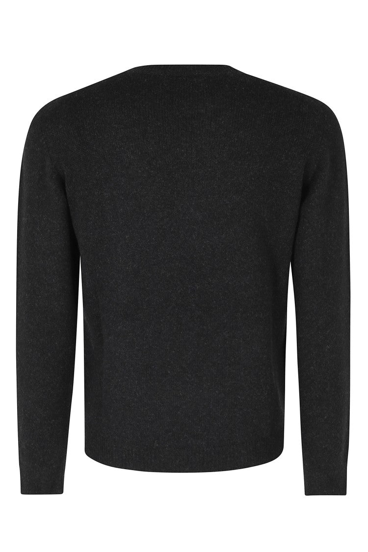Roberto Collina Black Crew Neck Ribbed Merino-Camel Blend Sweater
