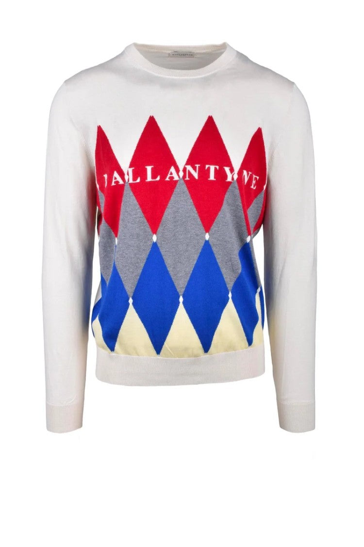 Ballantyne Argyle Pattern Cream Knit Sweater