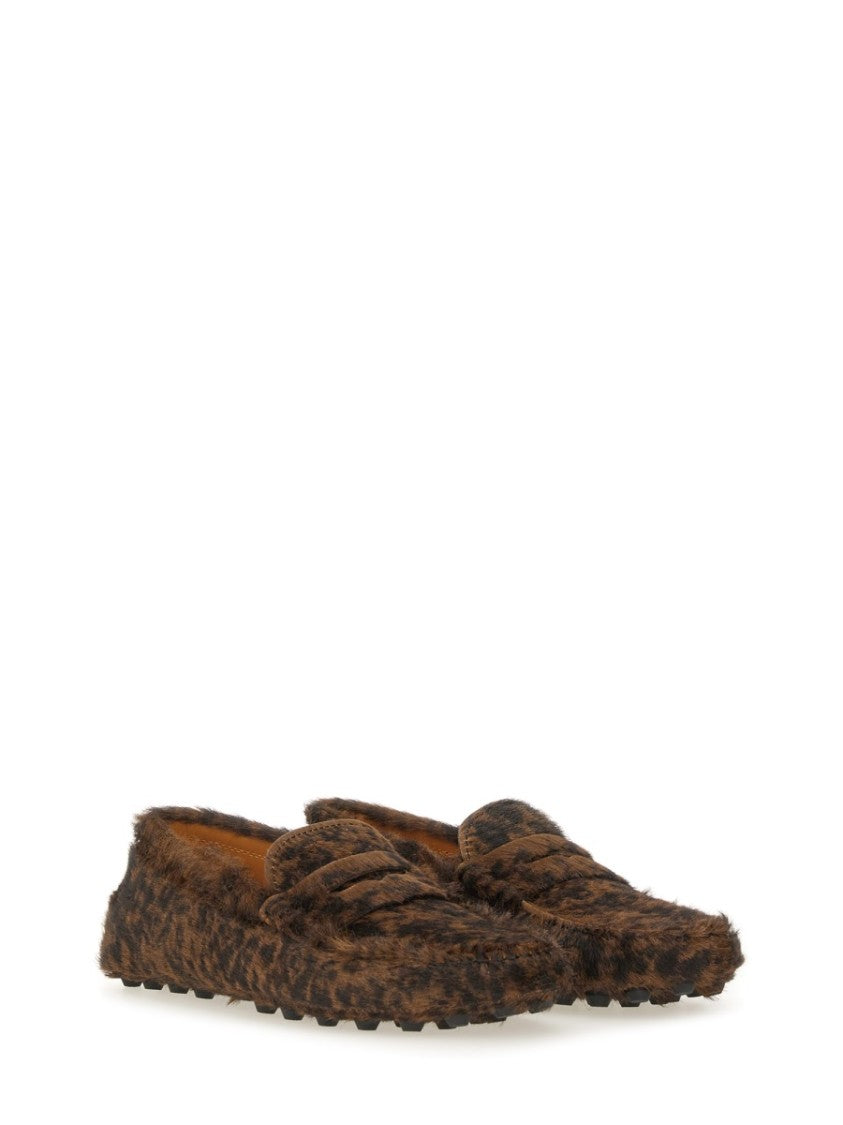 Tod's Textured Calfskin Leather Moccasins With Leopard Print